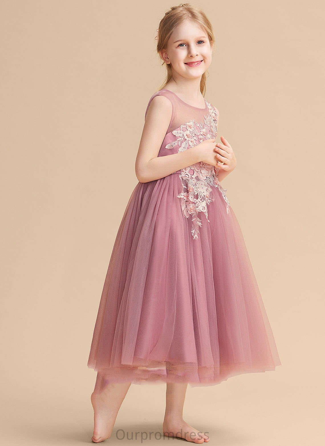 Neck Lace/Beading Scoop Sleeveless Tulle Flower Girl Dresses - Ball-Gown/Princess With Dress Girl Flower Iyana Tea-length