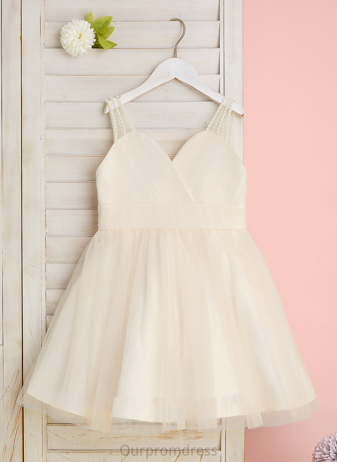 V-neck Flower Girl Dresses Nydia Dress Ruffles/Beading Girl Flower Tulle With - Knee-length A-Line Sleeveless