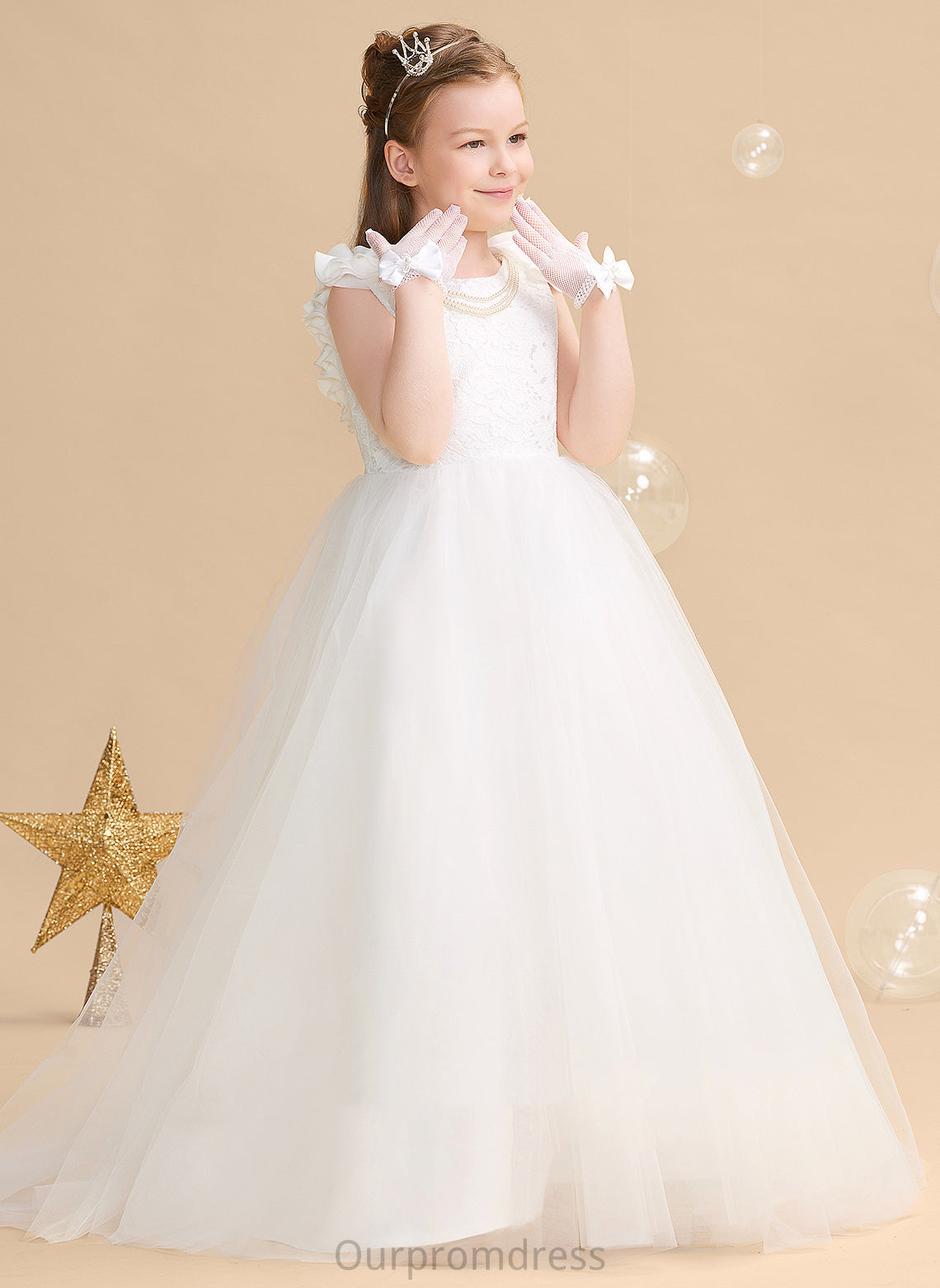 Scoop Flower Train Alondra With Flower Girl Dresses Neck - Sweep Girl Dress Flower(s) Ball-Gown/Princess Tulle/Lace Sleeveless