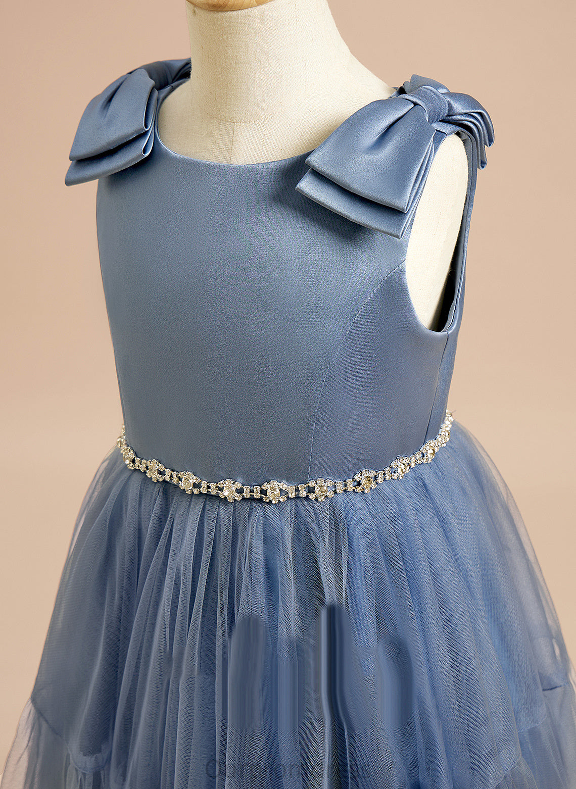 With Neck Knee-length Sleeveless Flower Girl Dresses Scoop A-Line Satin/Tulle Jadyn Beading/Bow(s) Flower - Girl Dress