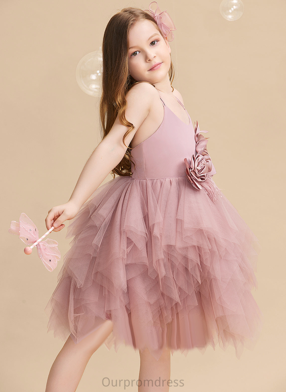 Flower Girl Dresses Scalloped Neck Ball-Gown/Princess - Girl Dress With Clara Tulle Knee-length Feather/Flower(s) Sleeveless Flower