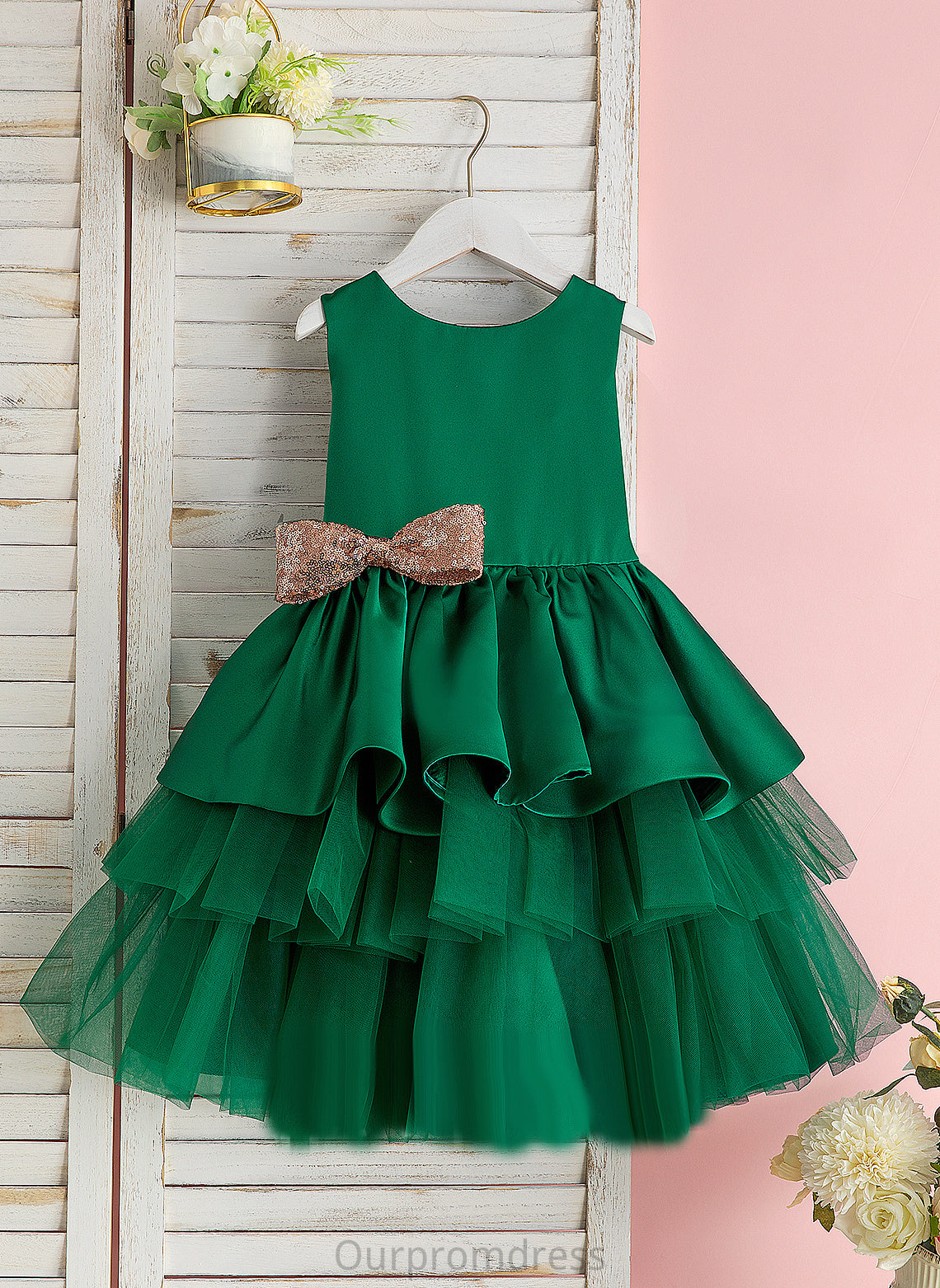 Girl Neck Tulle Polly Ball-Gown/Princess Dress Flower Sleeveless Scoop - With Knee-length Bow(s) Flower Girl Dresses