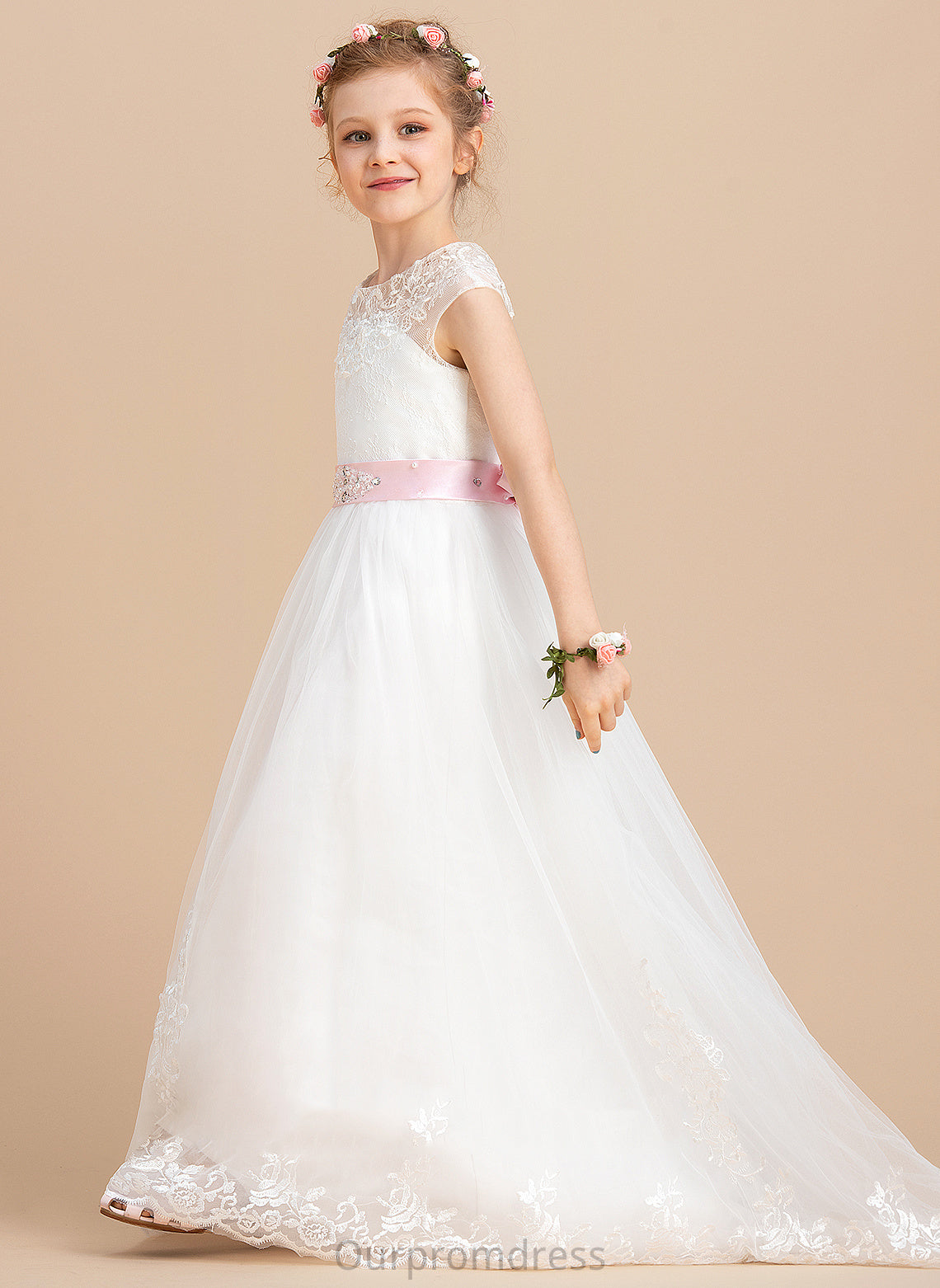 With Girl (Petticoat Flower Girl Dresses Tulle/Lace Scoop Sleeveless - Jan included) Neck Dress Flower Ball-Gown/Princess Sash/Beading/Appliques/Bow(s) Floor-length NOT