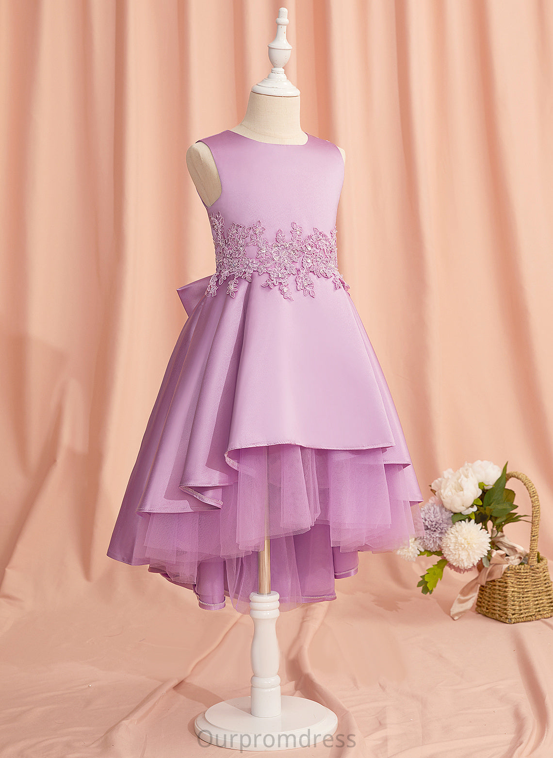 A-Line Sleeveless Flower Lace/Beading/Bow(s) Neck Dress Flower Girl Dresses Aliana With Girl Scoop Satin/Tulle - Asymmetrical