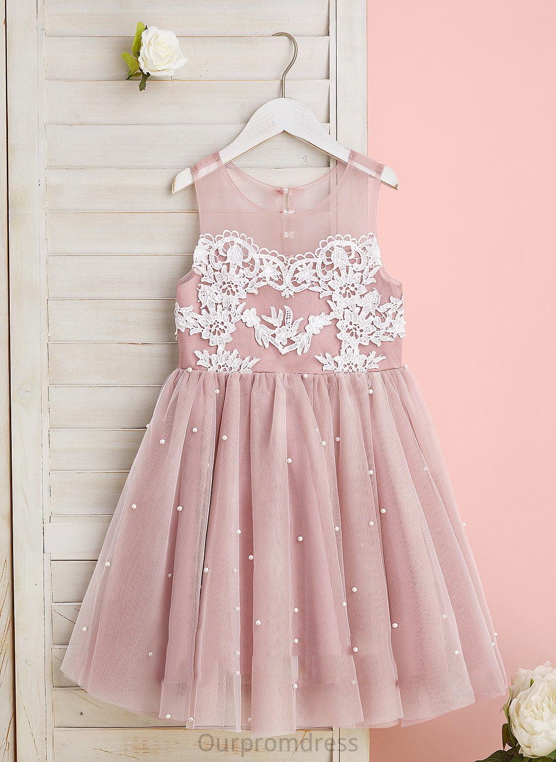 Sleeveless Dress A-Line Tulle Lilian With Flower Flower Girl Dresses Lace/Beading Neck Girl Scoop - Knee-length