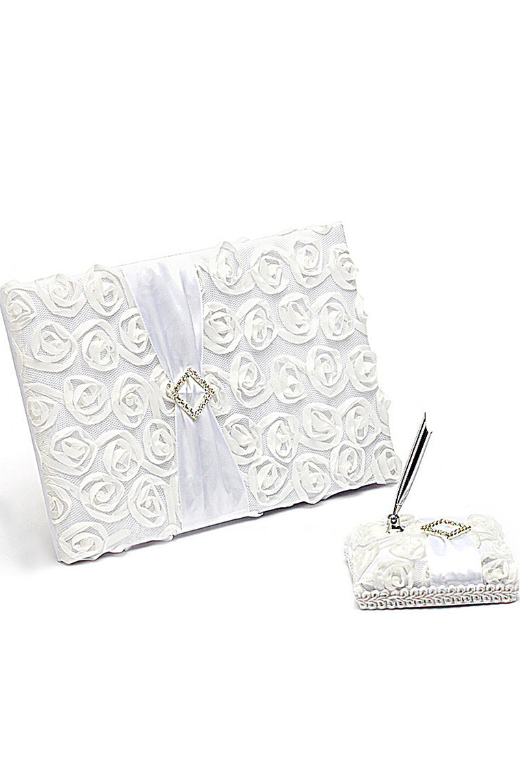 Lovely Rose Rhinestones/Bow/Flower Guestbook & Pen Set