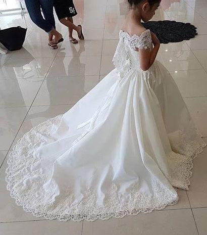 Lovely Cap Sleeves Appliques Ball Gown Little Flower Girl Dress, Off the Shoulder Baby Dress STG15257