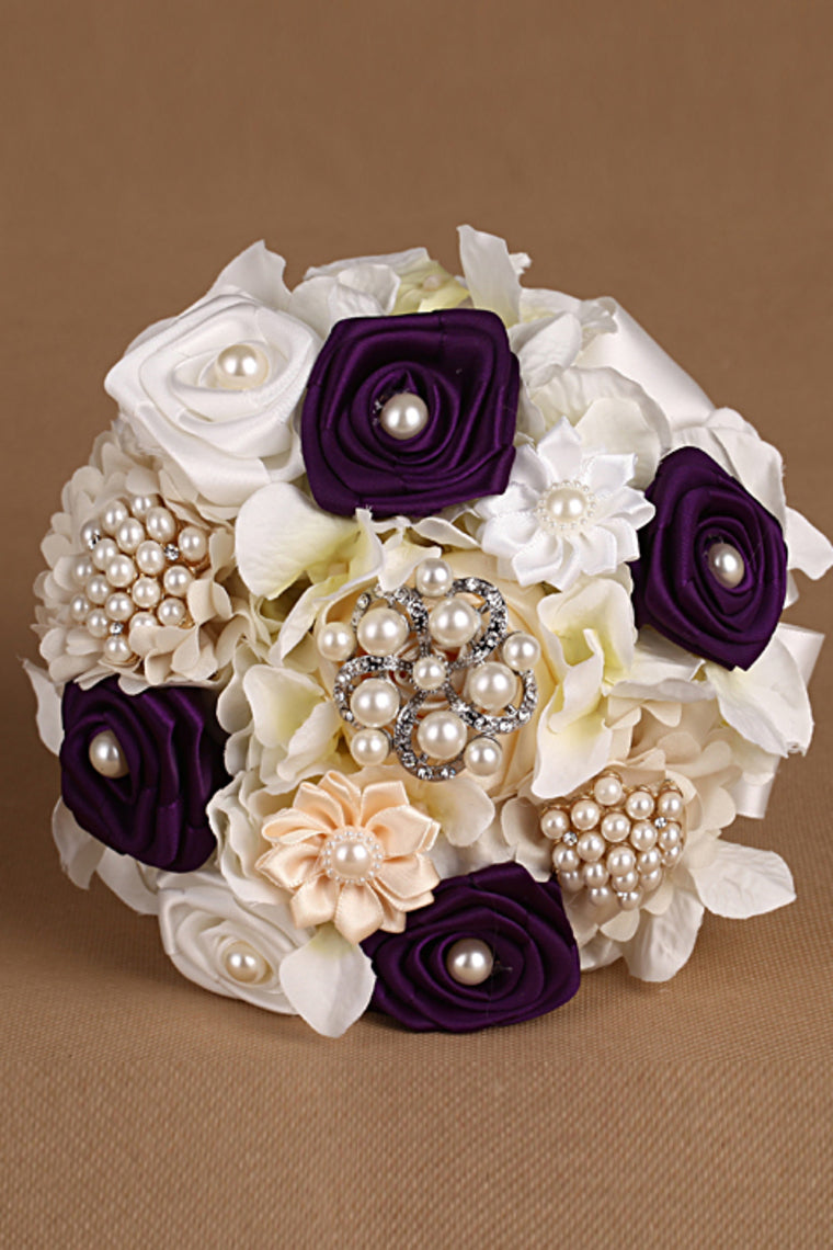 Wedding Bouquet Ribbon Roses With Rhinestone Brooch (25*15cm)