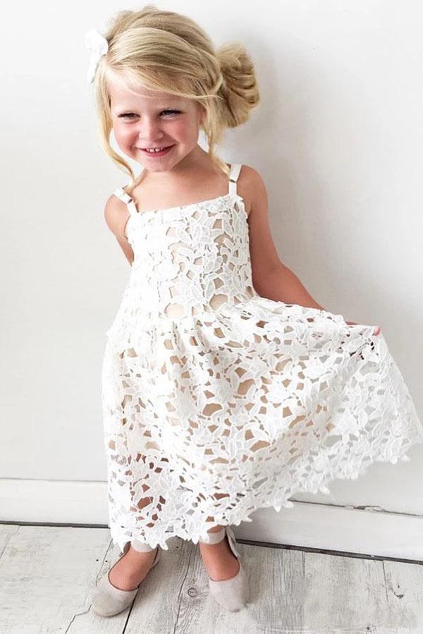 Cute Spaghetti Straps Lace Appliques Flower Girl Dresses, Child Dresses STG15137