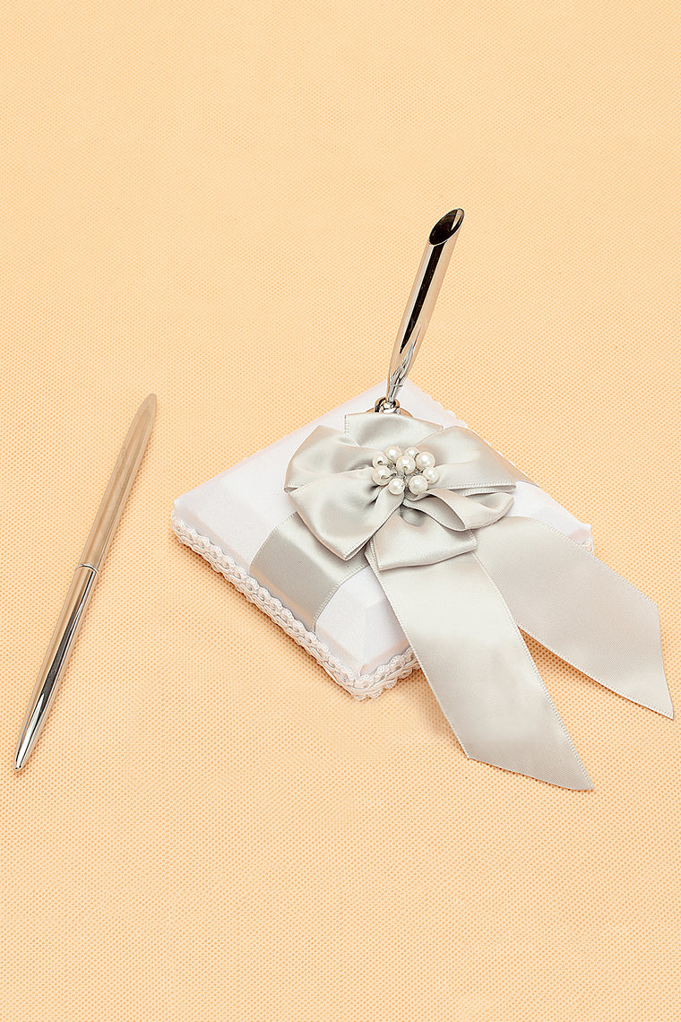 Beautiful Faux Pearl/Bow Guestbook & Pen Set