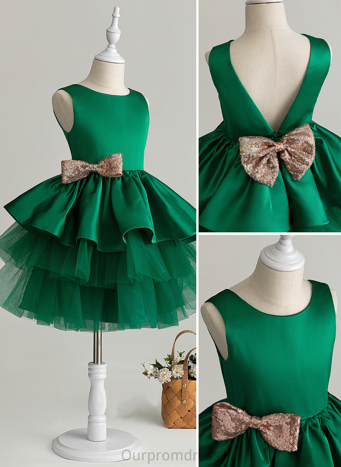 Girl Neck Tulle Polly Ball-Gown/Princess Dress Flower Sleeveless Scoop - With Knee-length Bow(s) Flower Girl Dresses