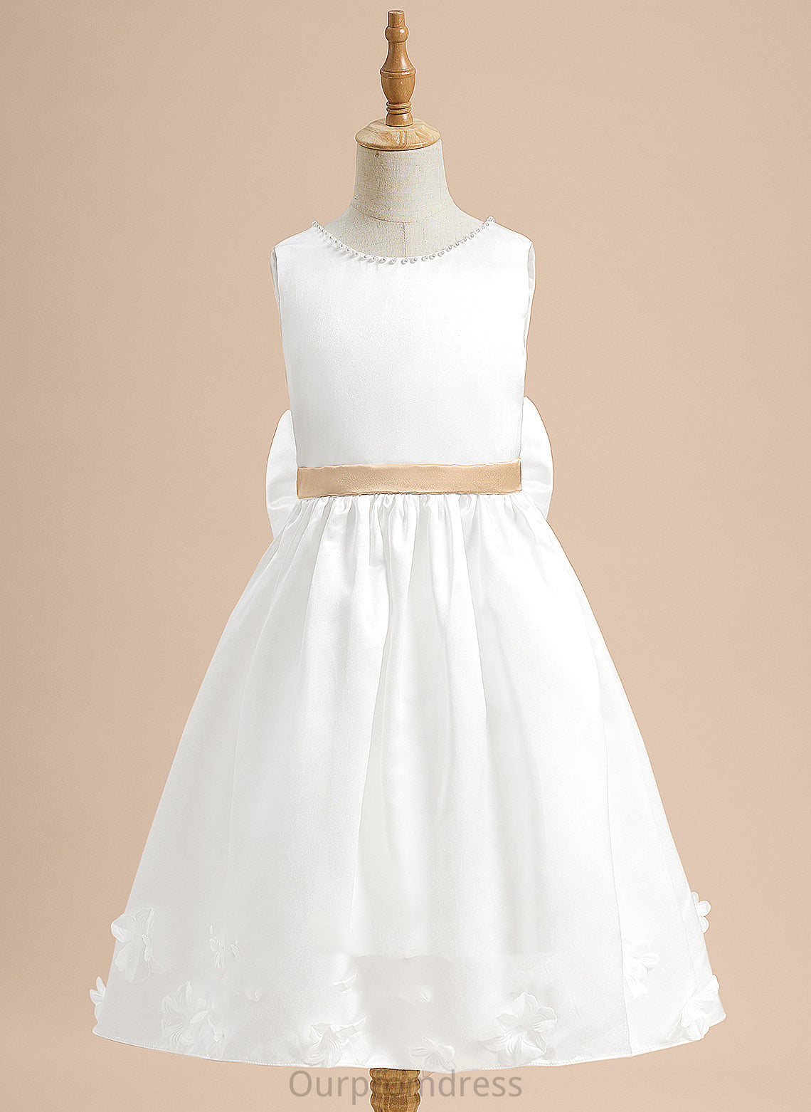 Neck Tea-length A-Line Flower Scoop With Girl Sleeveless Satin - Dress Jaylin Sash/Beading/Flower(s)/Bow(s) Flower Girl Dresses