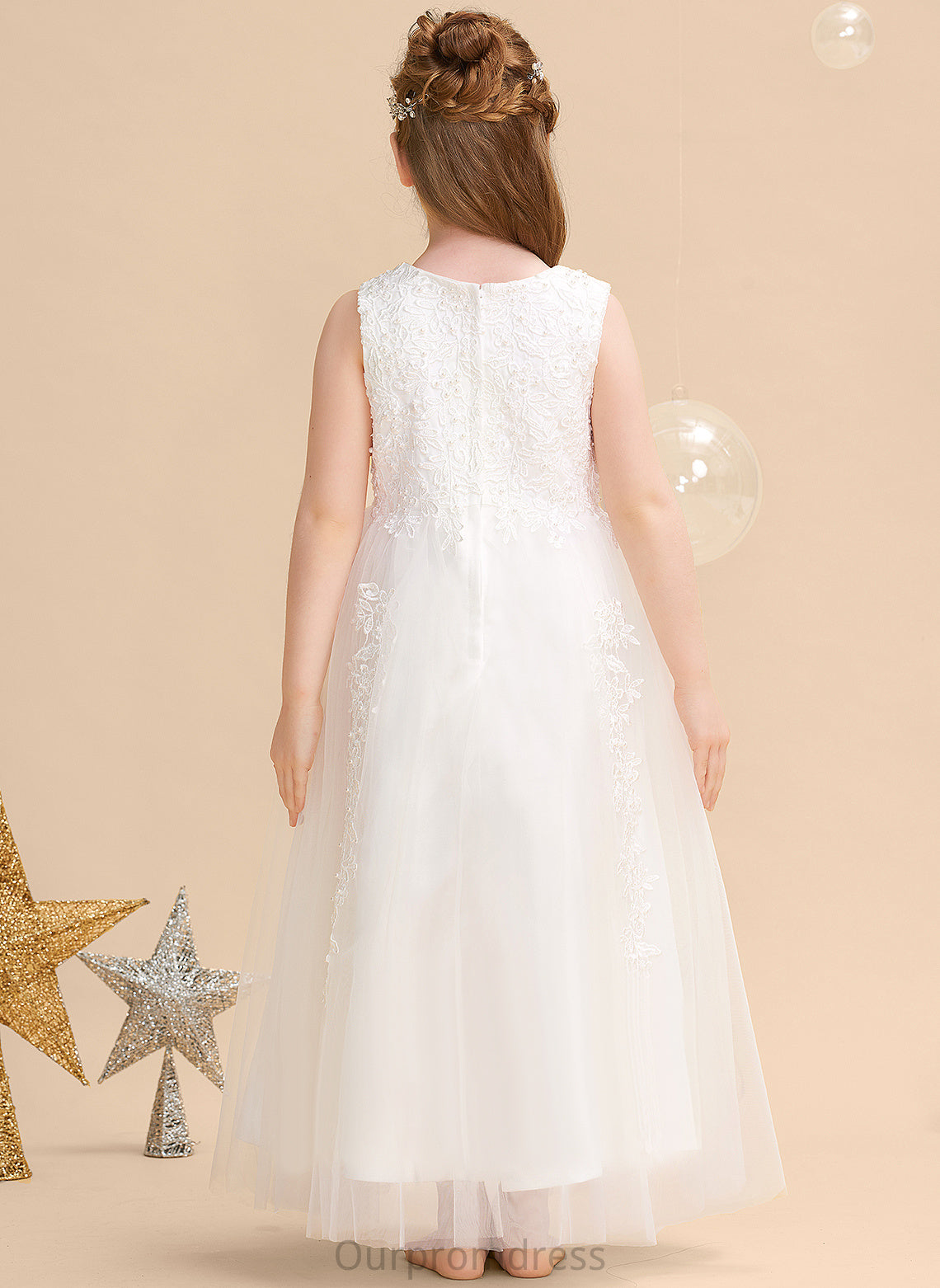 Flower Girl Dresses Gown Neck - Ball Girl Reina Flower Dress Sleeveless Scoop Beading/Appliques Ankle-length Satin/Tulle With