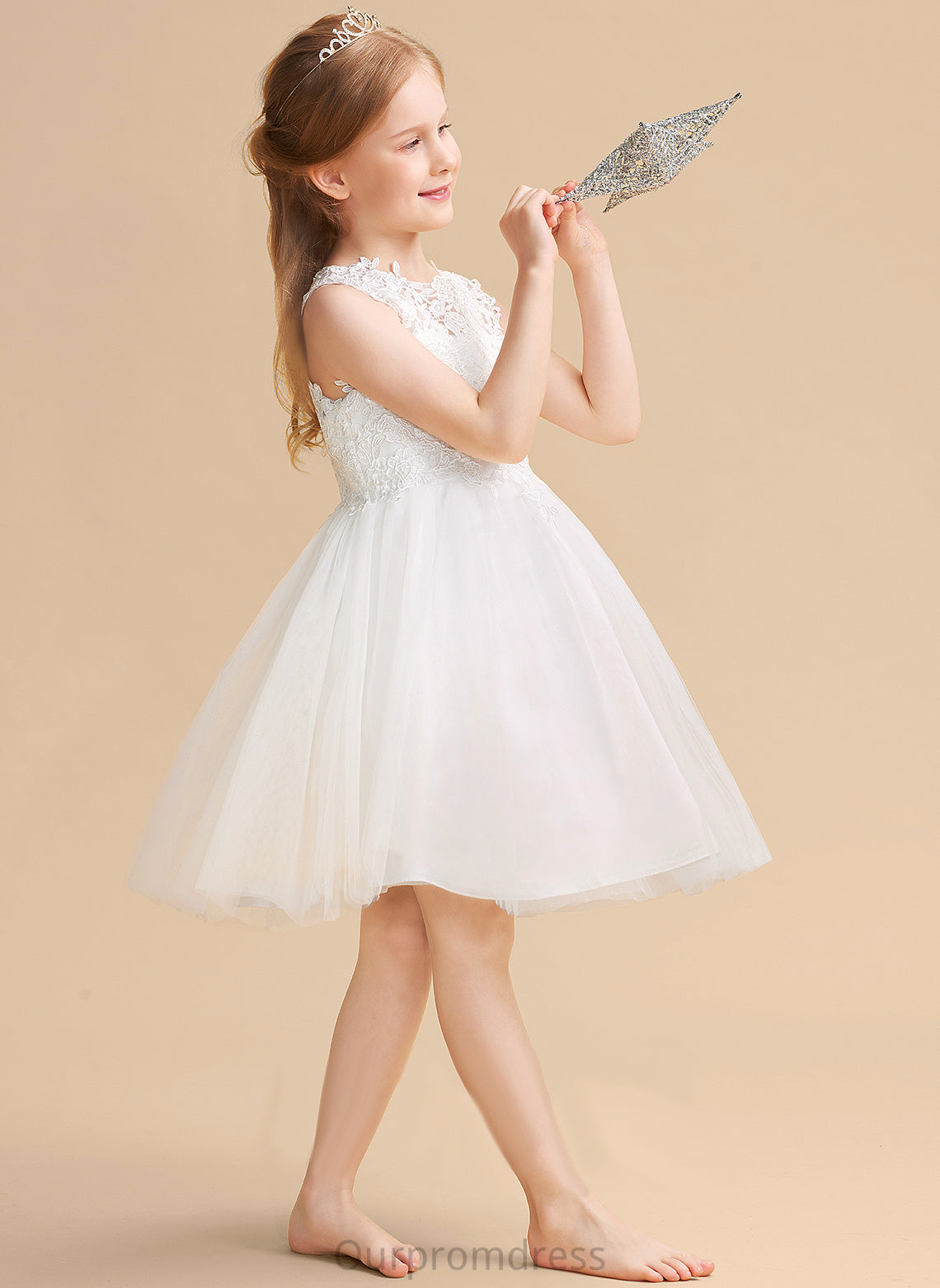 Scoop Neck Girl Sleeveless Hole Flower A-Line/Princess Satin/Tulle/Lace Flower Girl Dresses Carmen Knee-length Back With Dress -