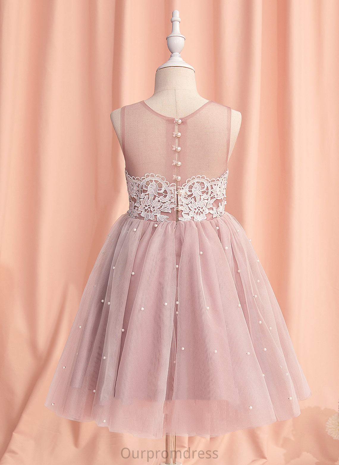 Sleeveless Dress A-Line Tulle Lilian With Flower Flower Girl Dresses Lace/Beading Neck Girl Scoop - Knee-length