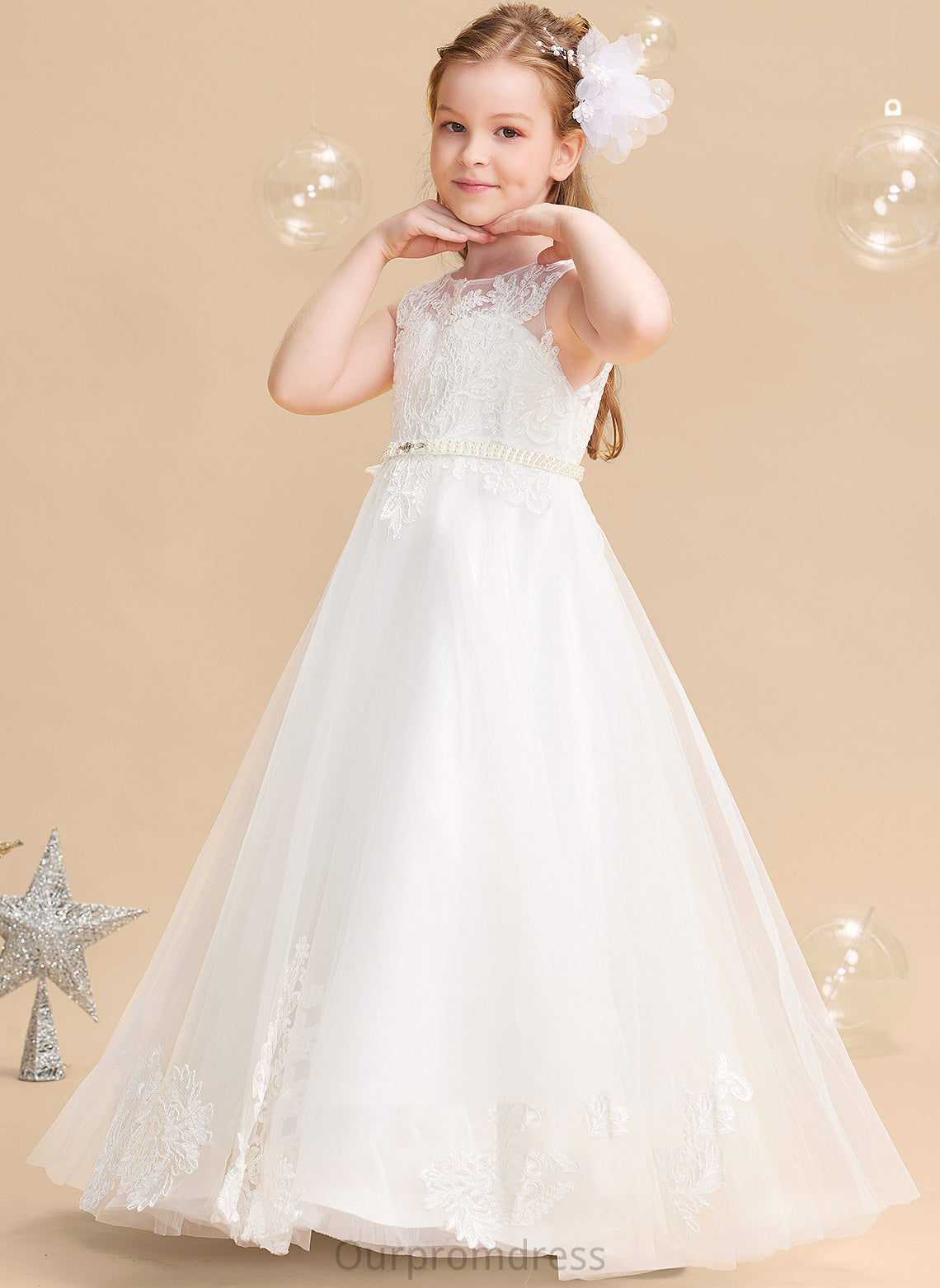 With Neck Flower Girl Dresses Floor-length Scoop Girl - Sleeveless Flower Beading Ball-Gown/Princess Tulle/Lace Dress Matilda