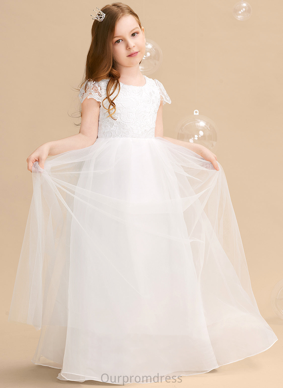 Flower Girl Dresses Short Dress Flower Bow(s) Neck Sleeves - Floor-length Scoop Cailyn With Ball-Gown/Princess Tulle/Lace Girl