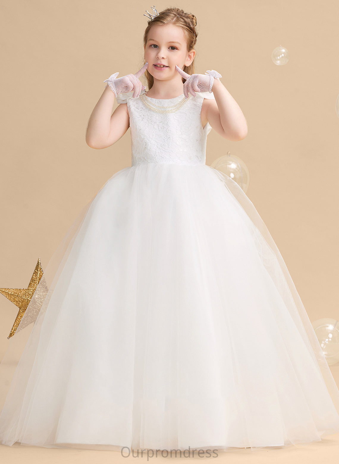 Scoop Flower Train Alondra With Flower Girl Dresses Neck - Sweep Girl Dress Flower(s) Ball-Gown/Princess Tulle/Lace Sleeveless