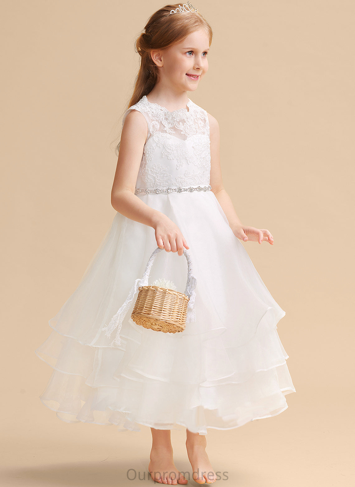 Sleeveless A-Line Scoop Dress Flower Allyson Flower Girl Dresses Beading/Rhinestone Tea-length Neck With - Organza/Lace Girl