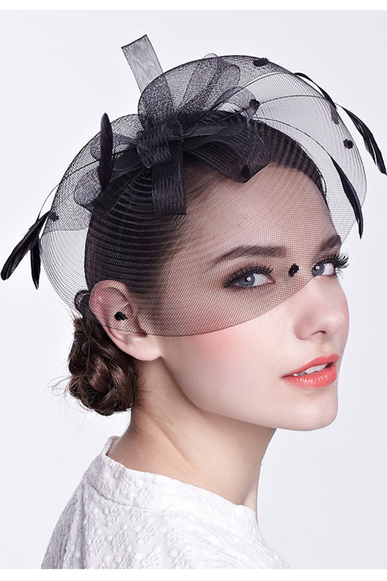 Ladies' Glamourous Net Yarn With Feather Fascinators