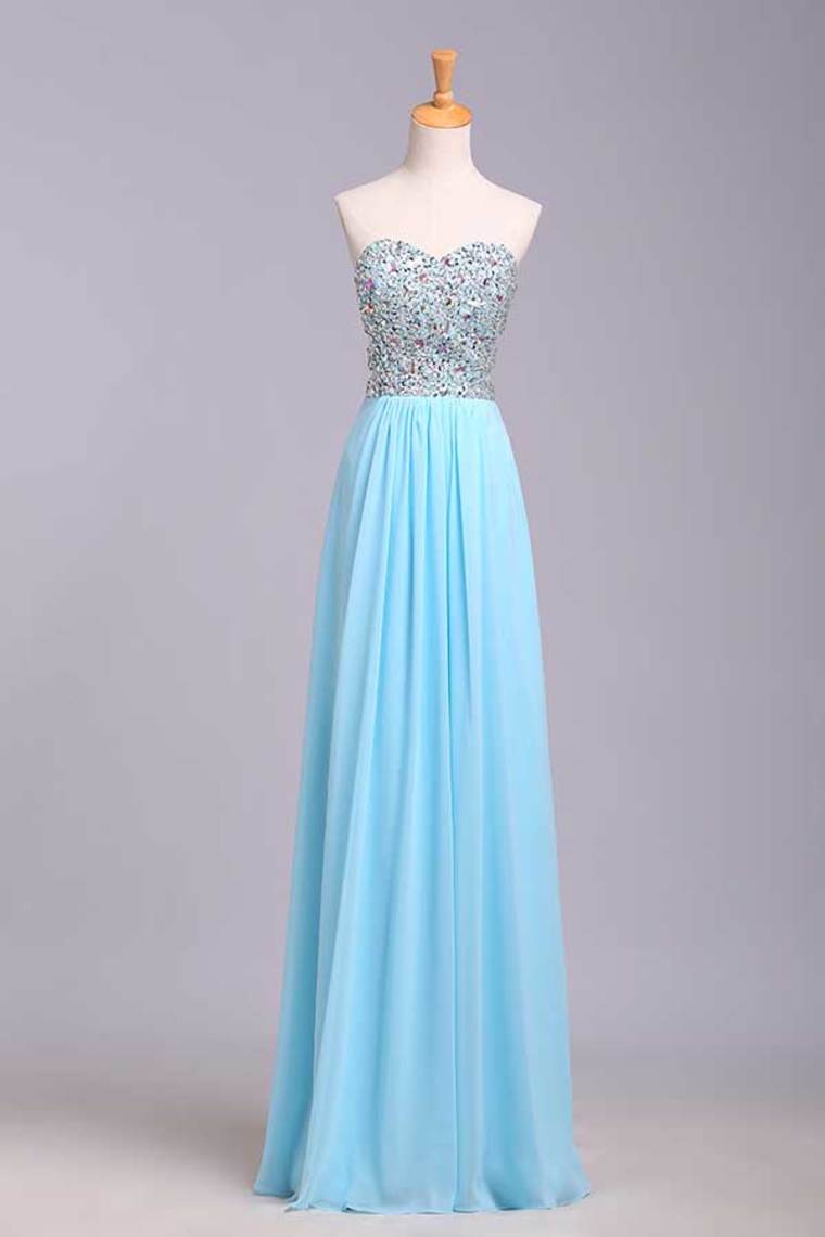 2024 Big Clearance Prom Dresses A-Line Sweetheart Chiffon Floor Length With Beading/Sequins