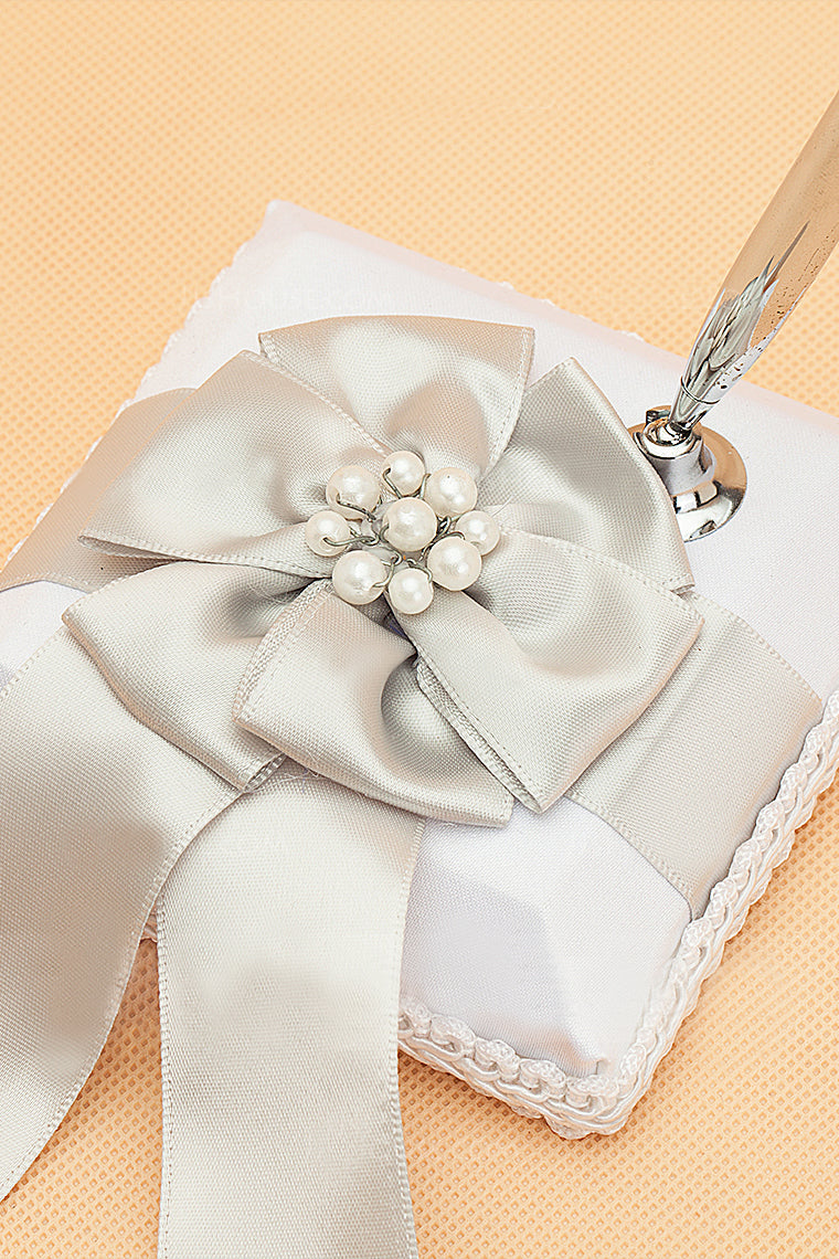 Beautiful Faux Pearl/Bow Guestbook & Pen Set