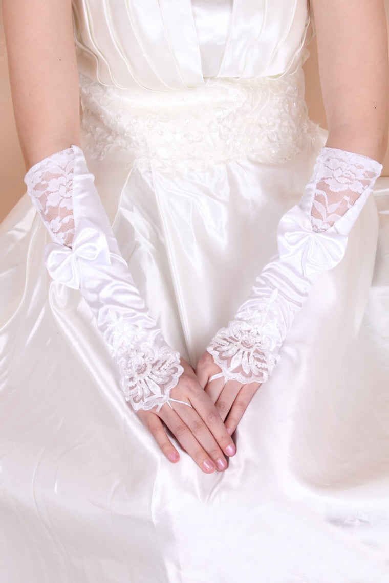 2024 Beautiful Elastic Satin And Lace Elbow Length Bridal Gloves #ST0102