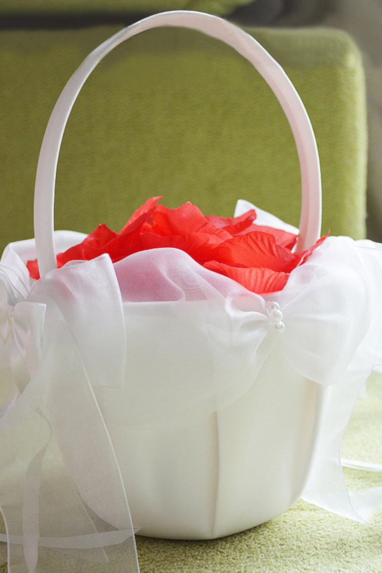 Beautiful Flower Basket With Ribbons/Faux Pearl