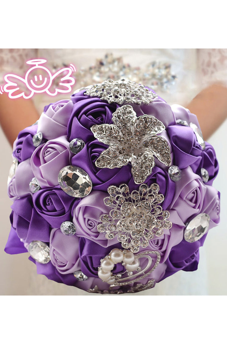 Beautiful Round Satin Bridal Bouquets With Rhinestones