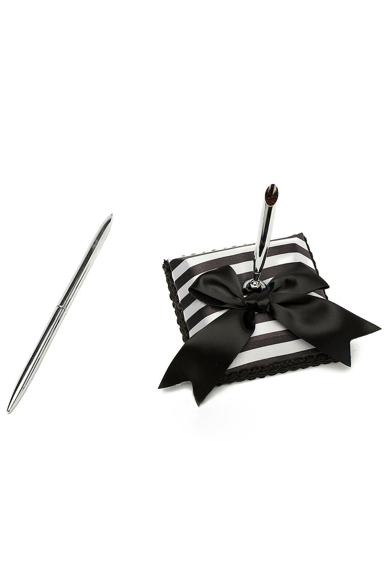 Classic Black & White Bow/Sash Guestbook & Pen Set