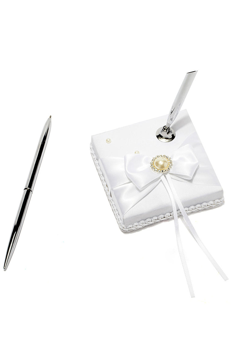 Classic Faux Pearl/Bow Guestbook & Pen Set