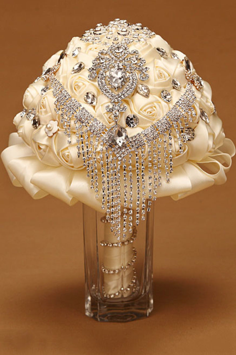 Round Shape Acrylic Cristal Beads With Ribbon Handle Wedding Bouquet (26*20cm)