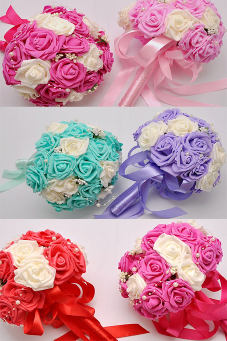 Round Foam/Ribbon/Pearl Bridal Bouquets