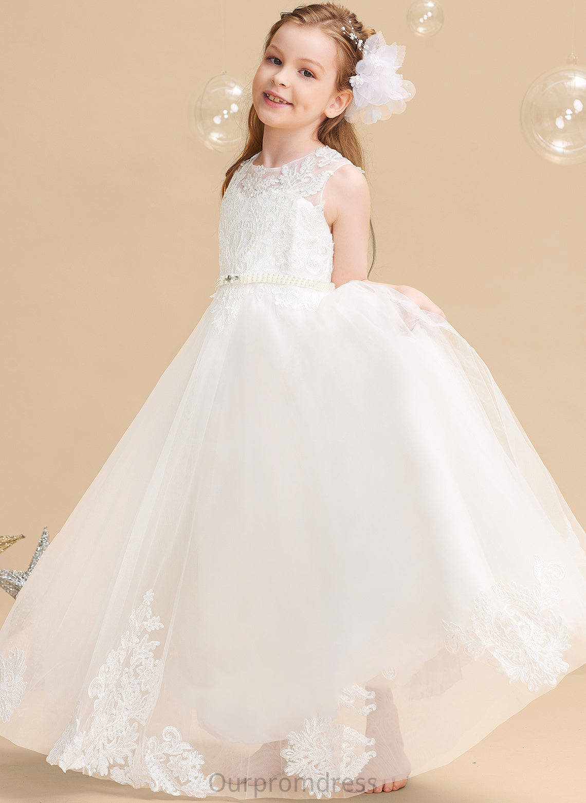 With Neck Flower Girl Dresses Floor-length Scoop Girl - Sleeveless Flower Beading Ball-Gown/Princess Tulle/Lace Dress Matilda