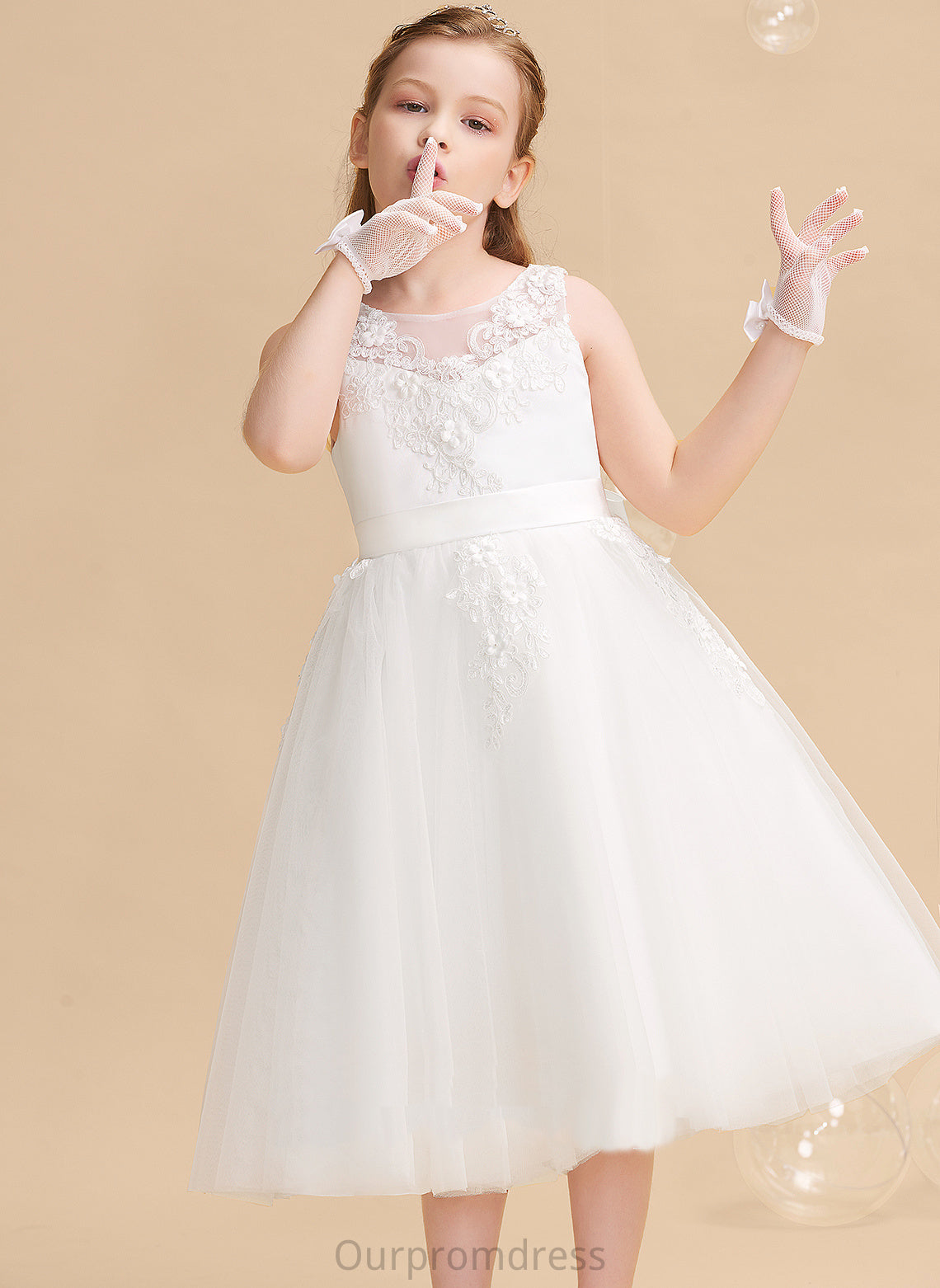 Sleeveless Tea-length Girl Beading/Flower(s) A-Line Juliette - Flower With Scoop Flower Girl Dresses Neck Tulle/Lace Dress