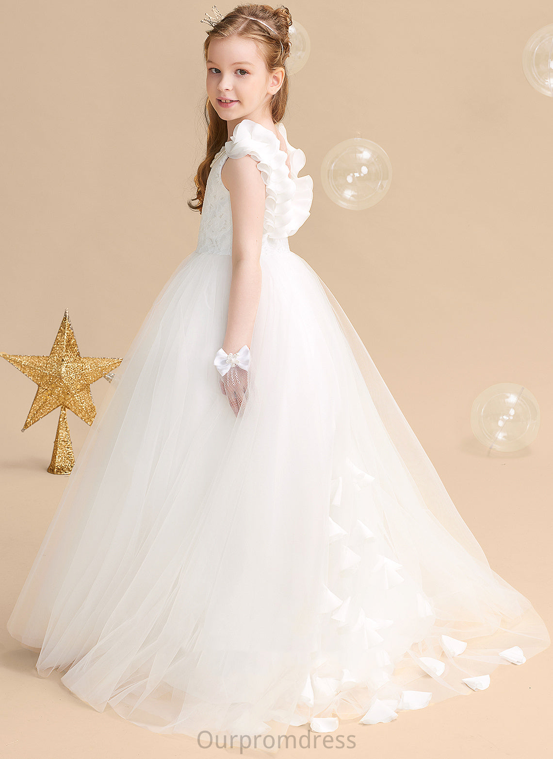 Scoop Flower Train Alondra With Flower Girl Dresses Neck - Sweep Girl Dress Flower(s) Ball-Gown/Princess Tulle/Lace Sleeveless