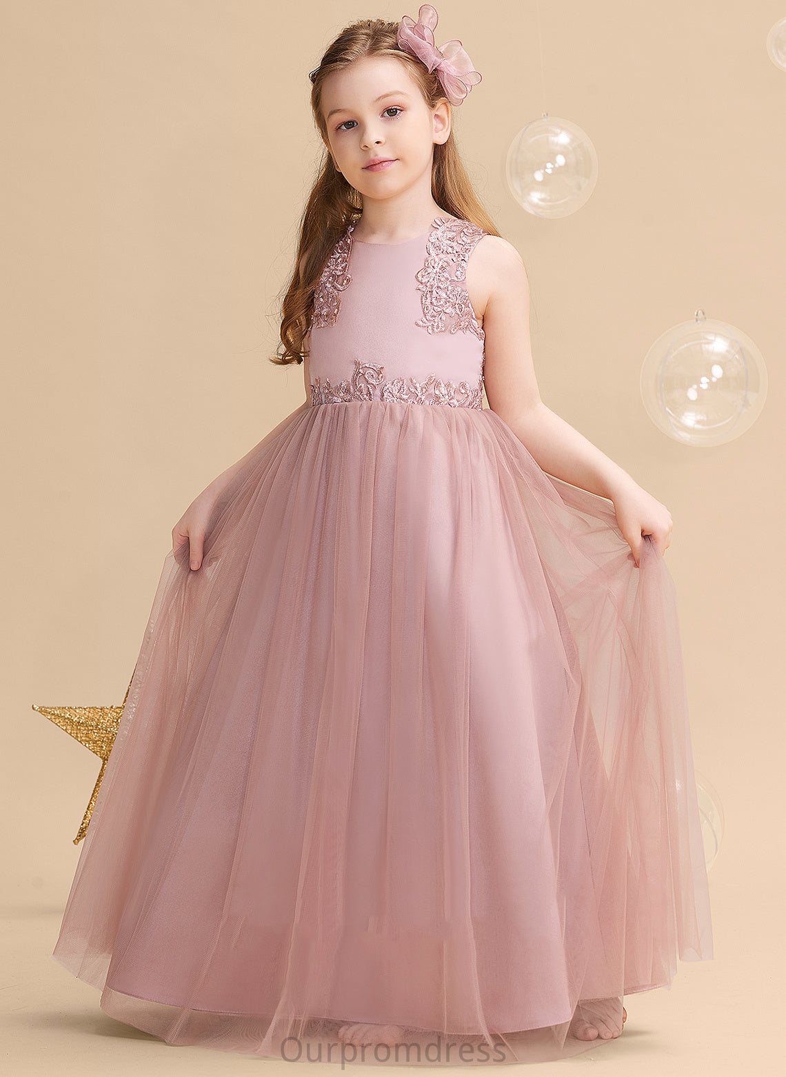 - With Beading/Sequins Flower Girl Dresses Flower Sleeveless Neck Georgia Floor-length Girl Satin/Tulle/Lace Dress Scoop Ball-Gown/Princess