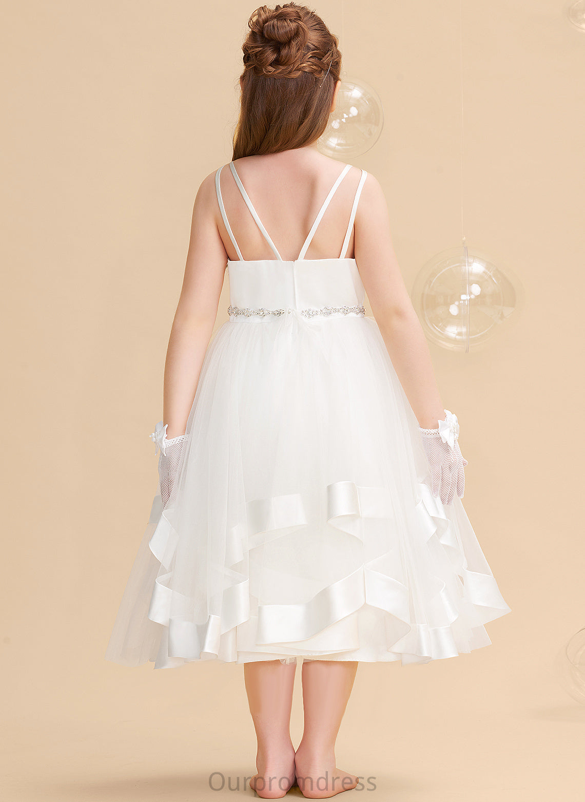 Allison Flower Girl Dresses Satin/Tulle - Dress A-Line Sleeveless Tea-length Straps With Girl Beading Flower