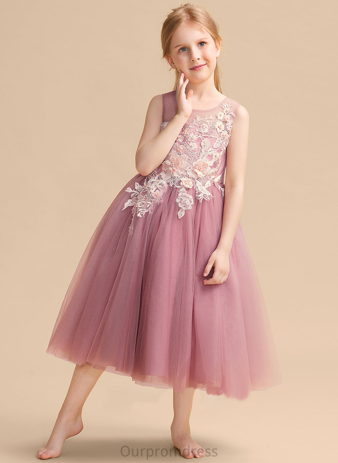 Neck Lace/Beading Scoop Sleeveless Tulle Flower Girl Dresses - Ball-Gown/Princess With Dress Girl Flower Iyana Tea-length