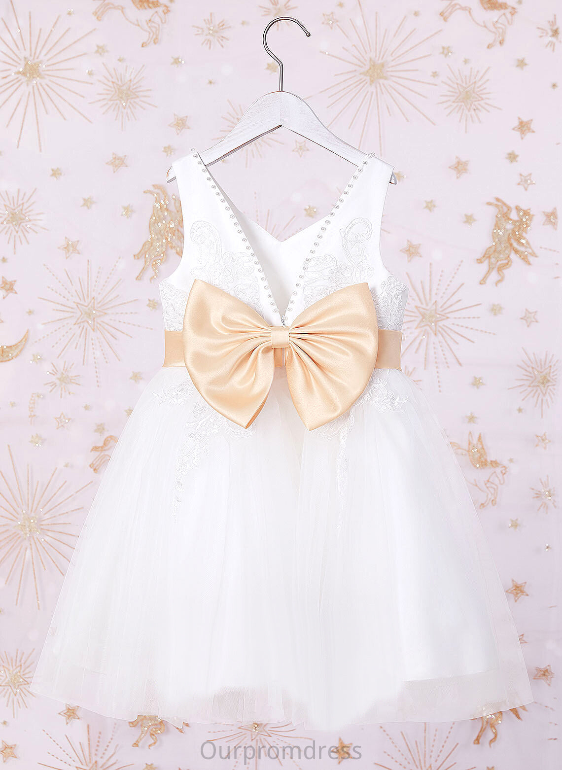 Sleeveless - Tulle/Lace Sash/Beading/Bow(s) Dress V-neck Flower A-Line Flower Girl Dresses Knee-length With Girl Alexia