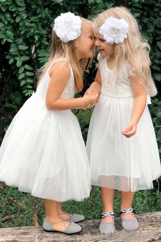 Cute A Line Lace Round Neck White Flower Girl Dresses with Tulle, Baby Dresses STG15134