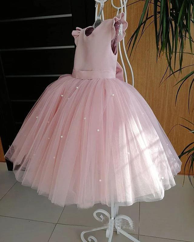 Lovely Pretty Pink Round Neck Tulle Flower Girl Dresses, Cheap Wedding Little Girl STG15258