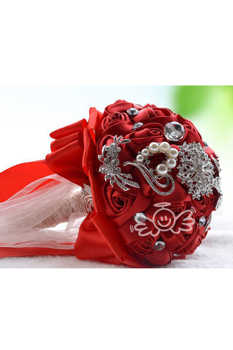 Beautiful Round Satin Bridal Bouquets With Rhinestones