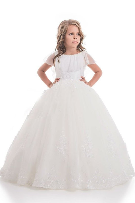 2024 Open Back Scoop Tulle With Applique Ball Gown Flower PKH8SZ3B