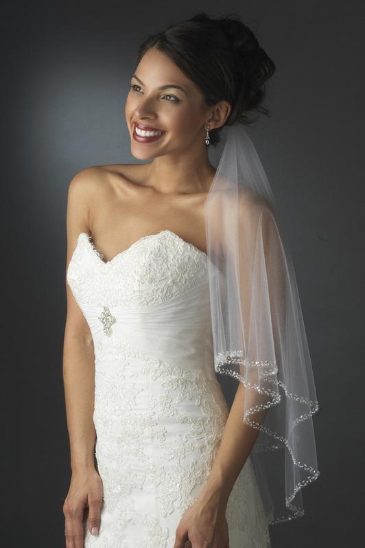 Two Layers Elbow Length Wedding Veil Beaded Edge