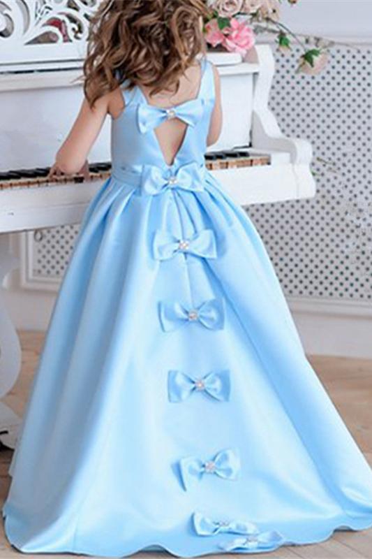 Princess A Line Sky Blue Satin Flower Girl Dresses with Bowknot, Baby Dresses STG15586