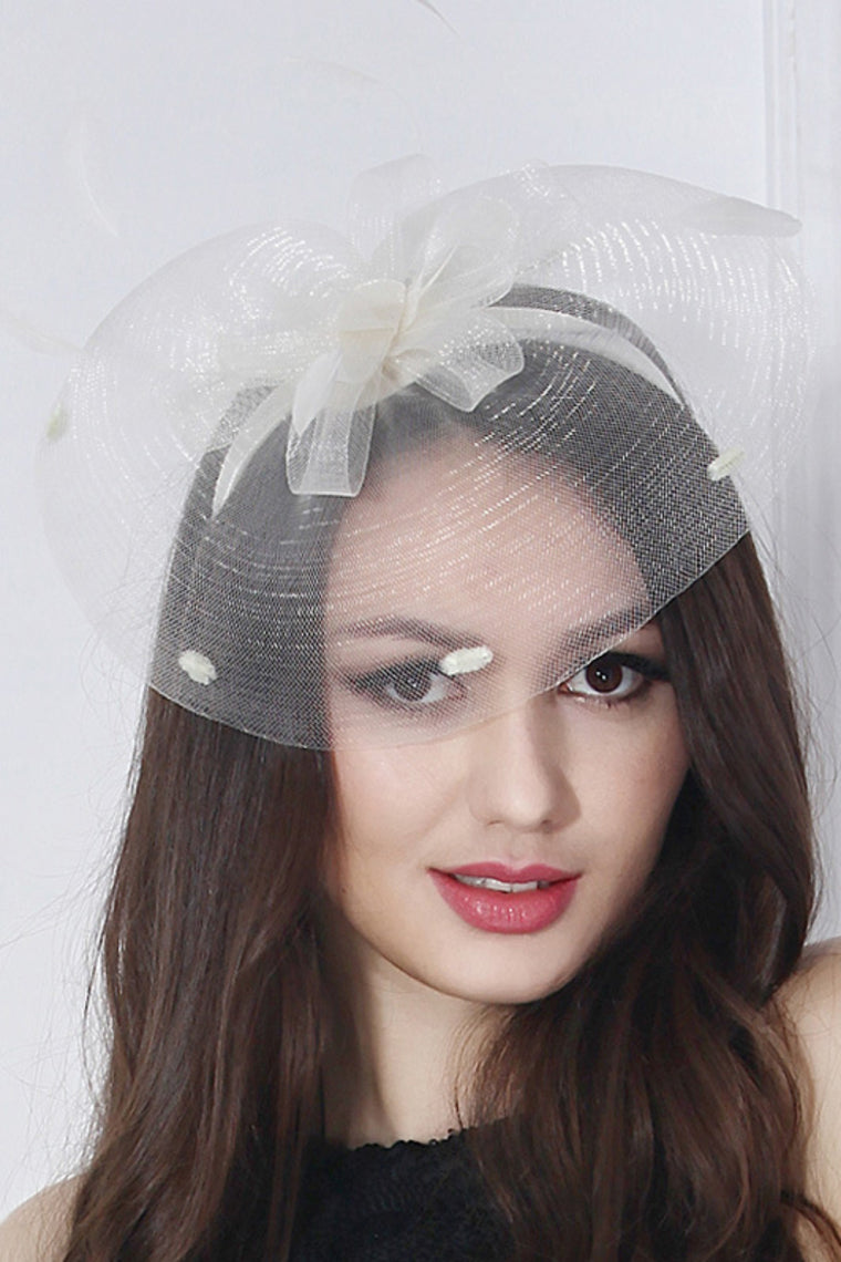 Ladies' Glamourous Net Yarn With Feather Fascinators