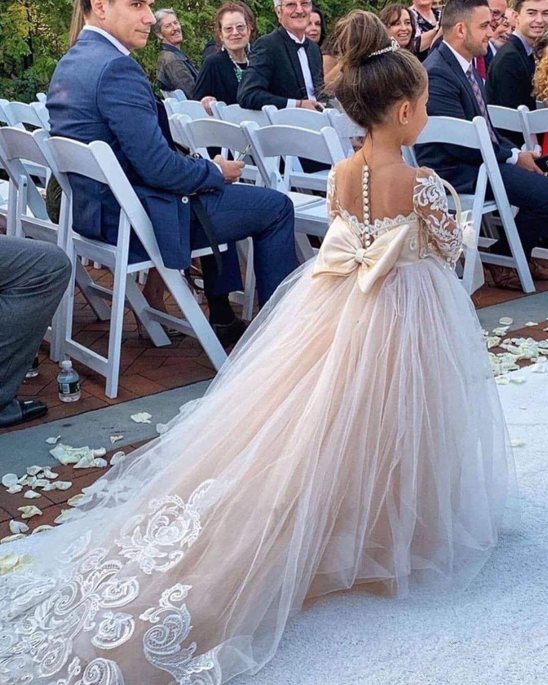 Ball Gown Long Sleeve Tulle Appliques Flower Girl Dresses with Bowknot, Baby Dresses STG15560