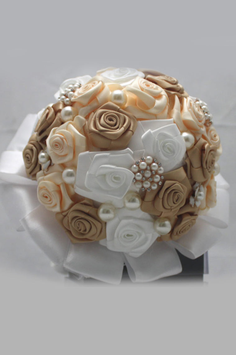 Satin Pearl Crystal Round Roses Wedding Bouquets (26*20cm)