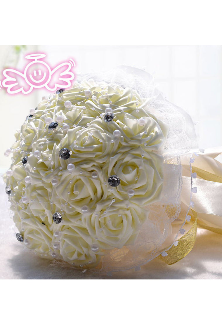 Elegant Round Foam Bridal Bouquets With Rhinestones